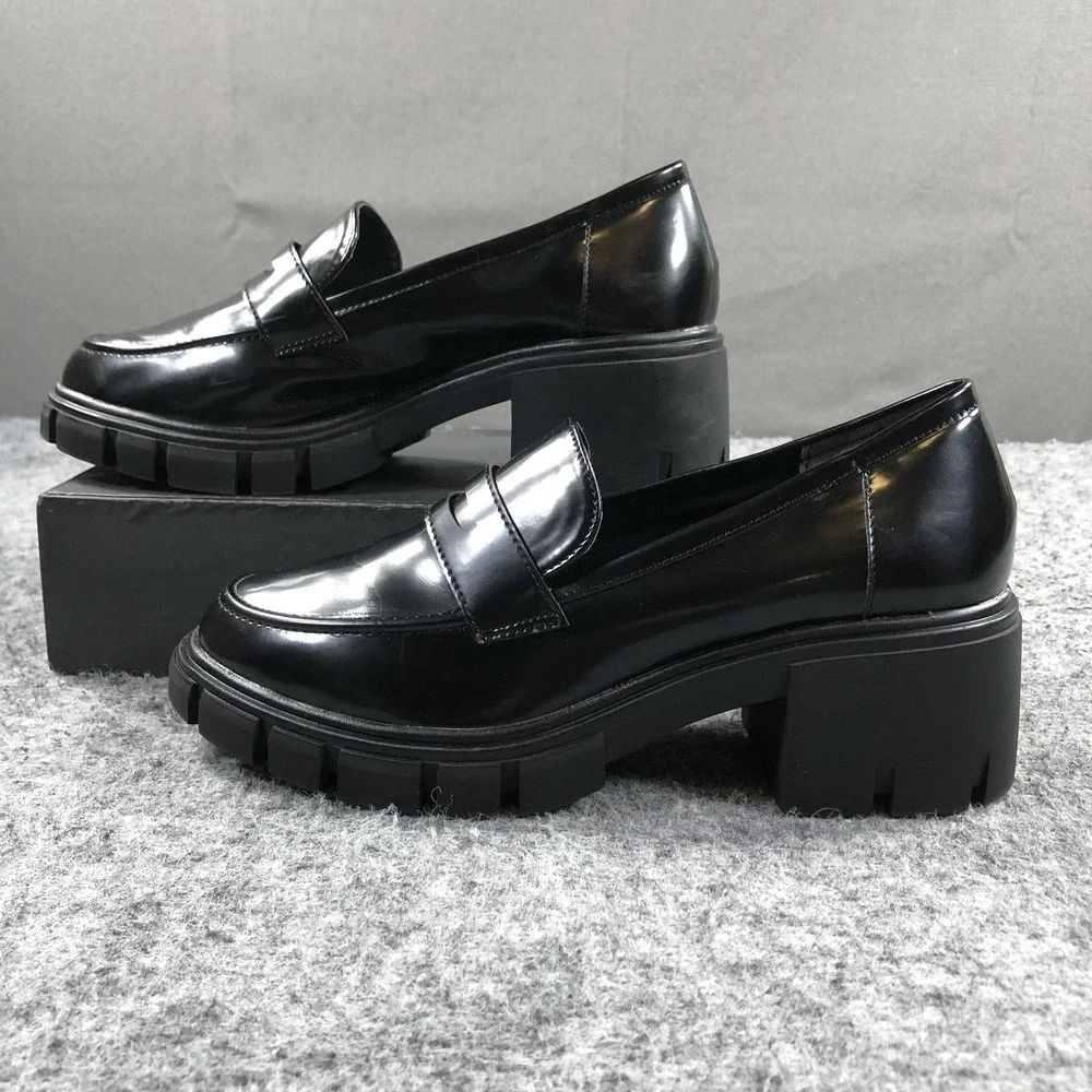 Crown Vintage Loafers Sage Womens 9.5 M Black Platform Block Heel Shoes